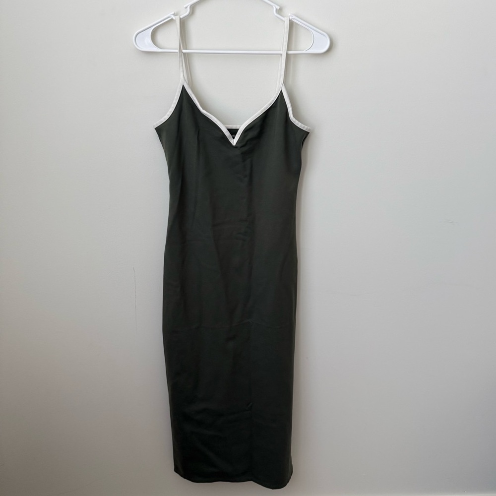 Abercrombie & Fitch Notch-Neck Midi Dress Side Slit Green Size Medium